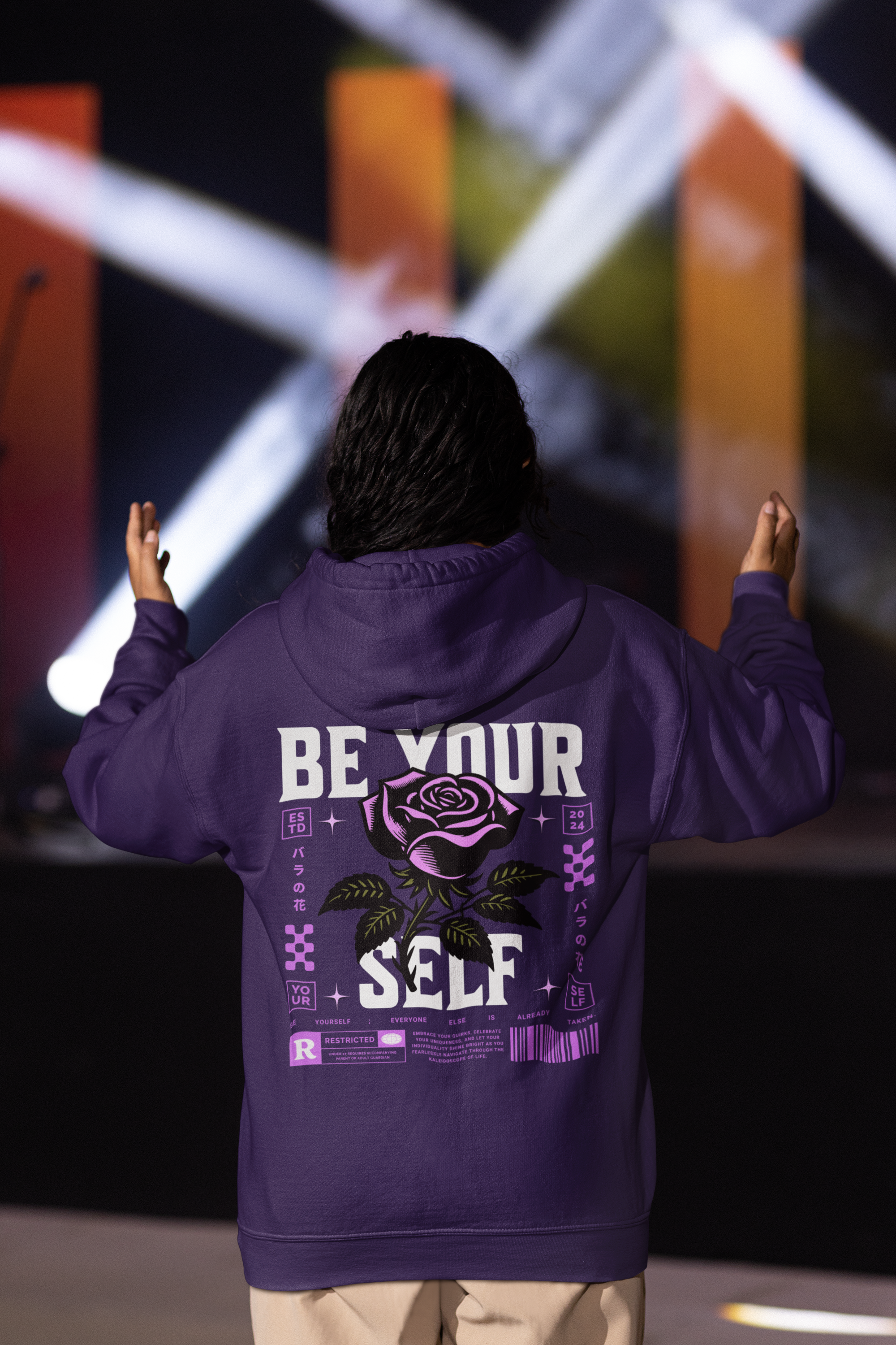 Be Yourself Purple/Pink Rose Graphic Unisex Hoodie