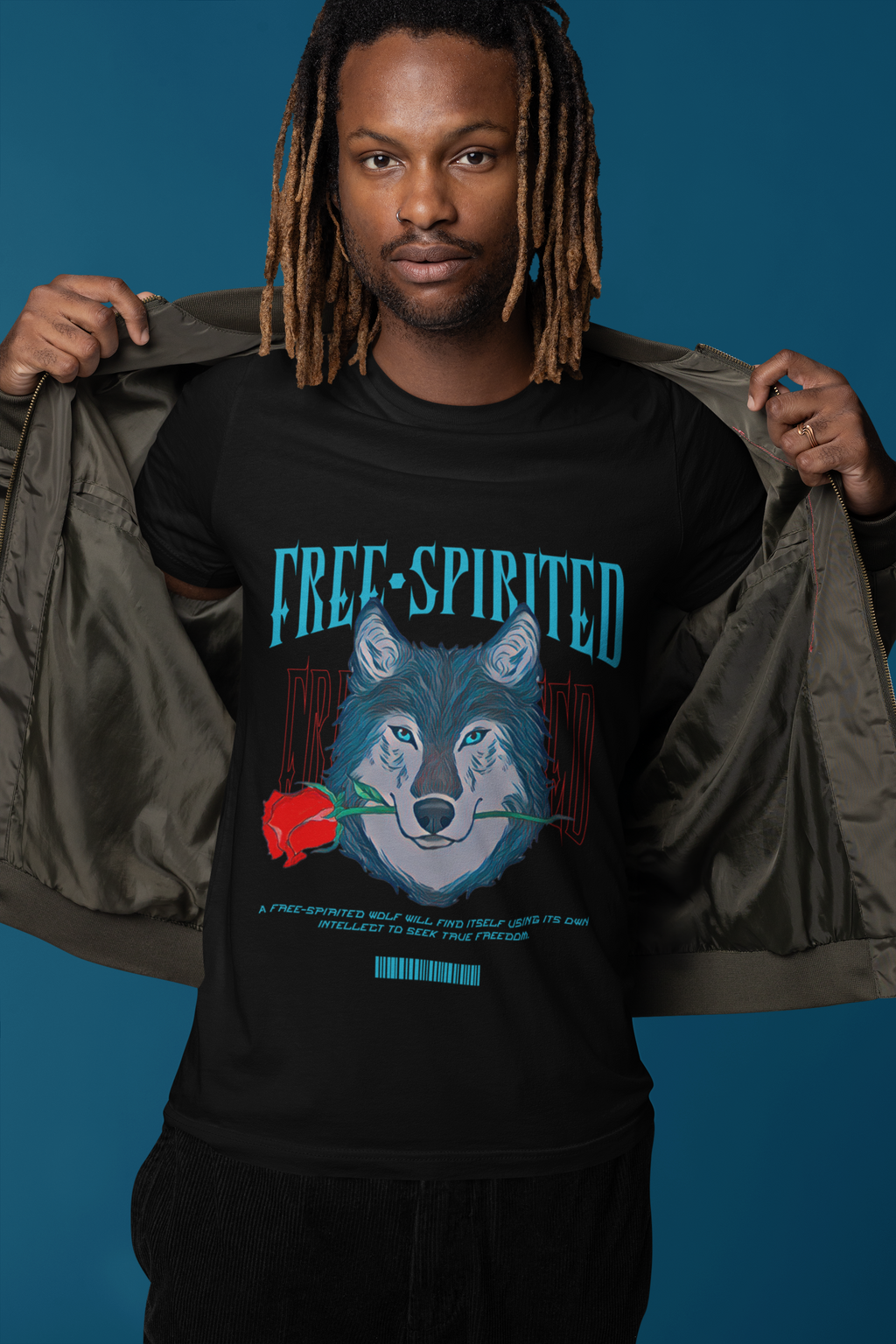 Free-Spirited Wolf T-Shirt – Vintage Wolf Graphic with Rose