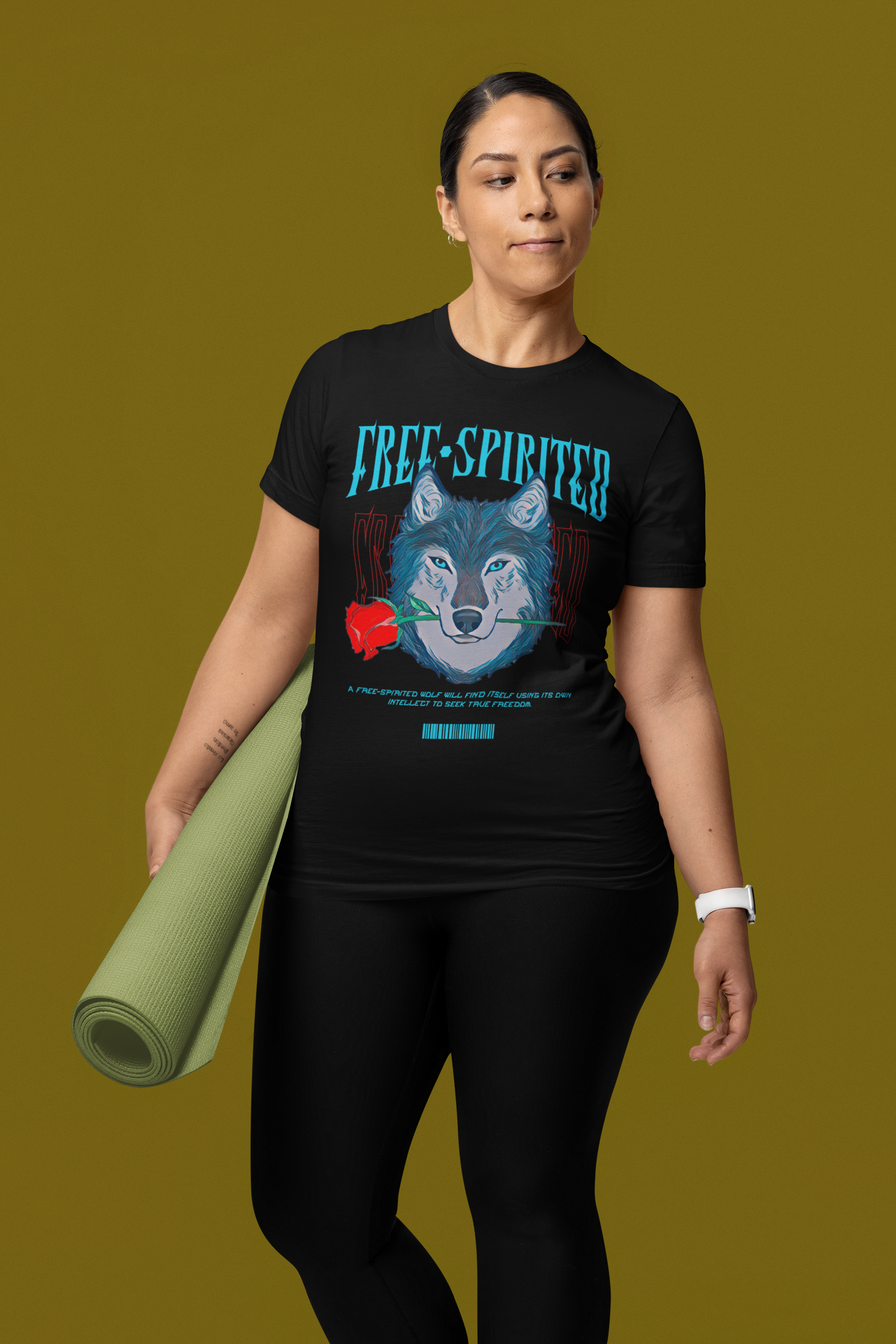 Free-Spirited Wolf T-Shirt – Vintage Wolf Graphic with Rose