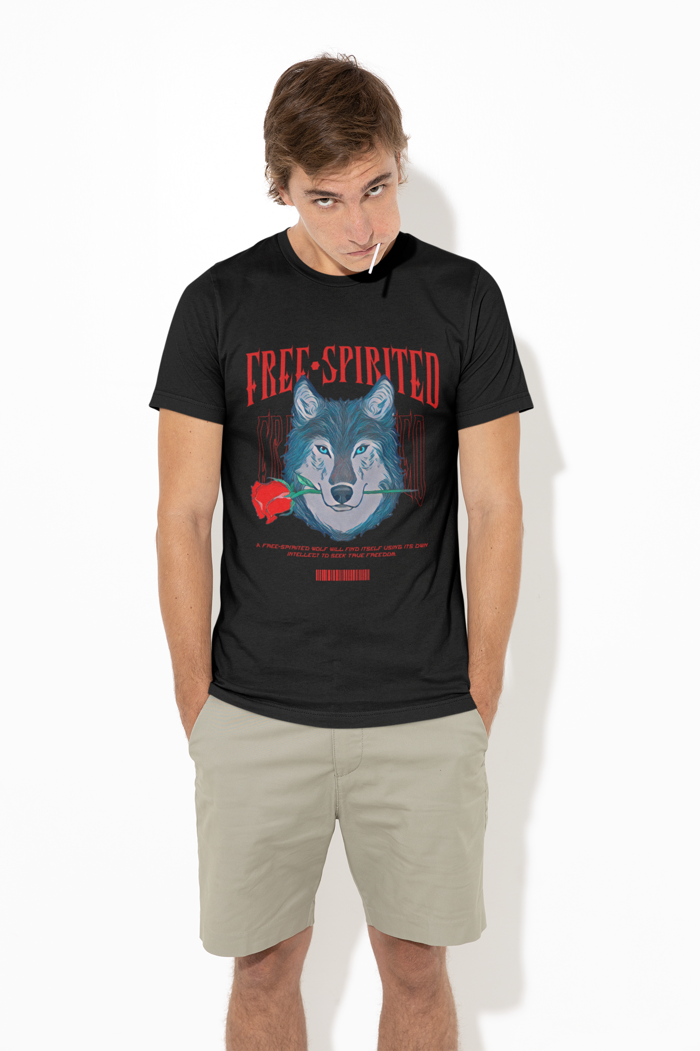 Free-Spirited Wolf Tee — Graphic Wolf with Rose T-Shirt